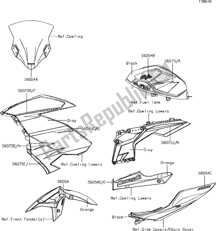 All parts for the 63 Decals(orange)(gjfb) of the Kawasaki EX 400 Ninja 2018