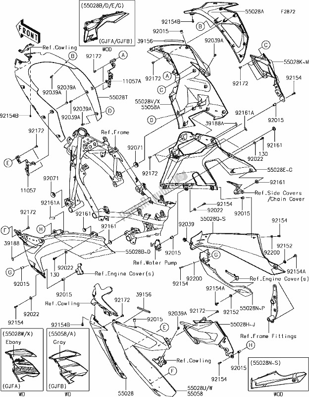 Todas as partes de 65 Cowling Lowers do Kawasaki EX 400 Ninja 2018