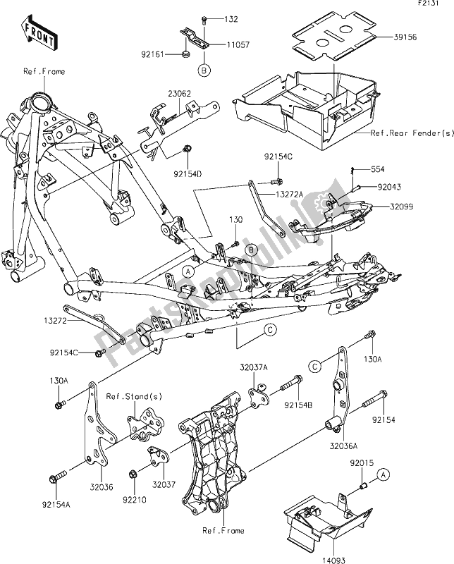 Alle onderdelen voor de 31 Frame Fittings van de Kawasaki EX 400 Ninja 2019