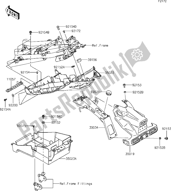 Alle onderdelen voor de 36 Rear Fender(s) van de Kawasaki EX 400 Ninja 2019