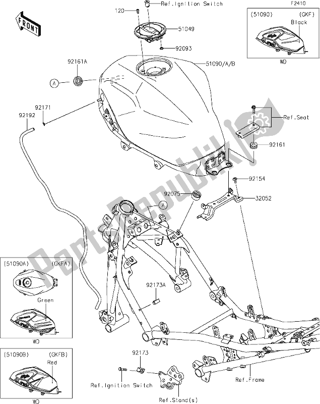 Todas as partes de 49 Fuel Tank do Kawasaki EX 400 Ninja 2019