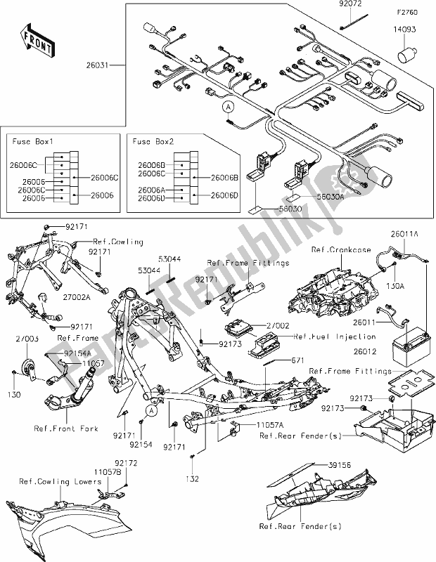 Tutte le parti per il 57 Chassis Electrical Equipment del Kawasaki EX 400 Ninja 2019