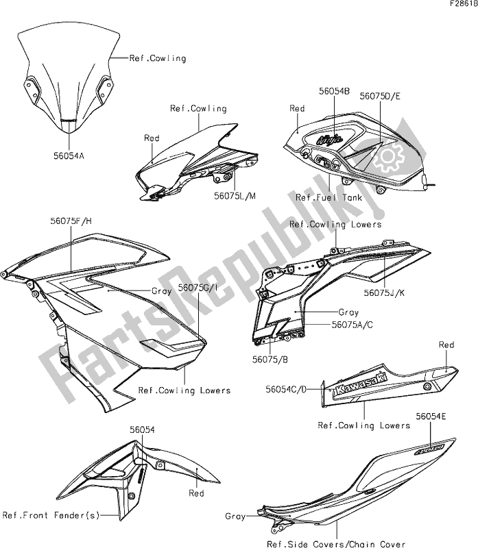 All parts for the 63 Decals(red)(gkfb) of the Kawasaki EX 400 Ninja 2019