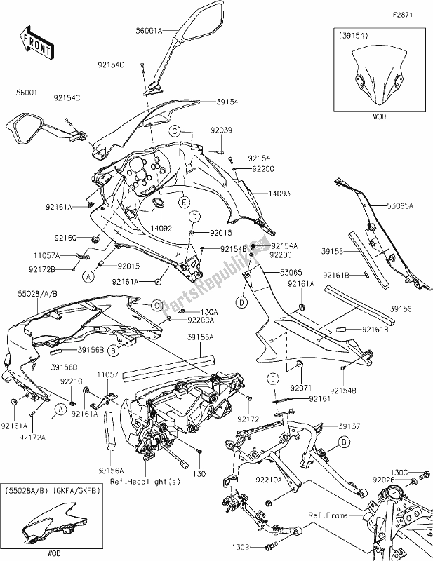 Todas las partes para 64 Cowling de Kawasaki EX 400 Ninja 2019