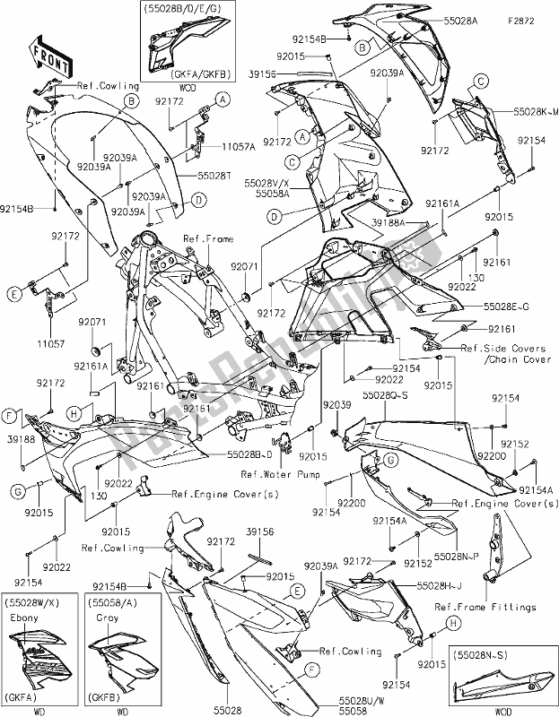 Todas las partes para 65-1cowling Lowers de Kawasaki EX 400 Ninja 2019