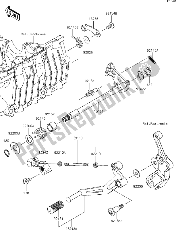 Alle onderdelen voor de 13 Gear Change Mechanism van de Kawasaki EX 400 Ninja 2020