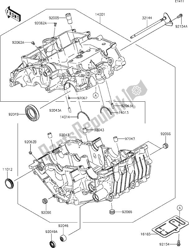 Alle onderdelen voor de 14 Crankcase van de Kawasaki EX 400 Ninja 2020