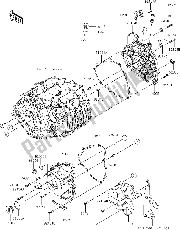 Alle onderdelen voor de 16 Engine Cover(s) van de Kawasaki EX 400 Ninja 2020