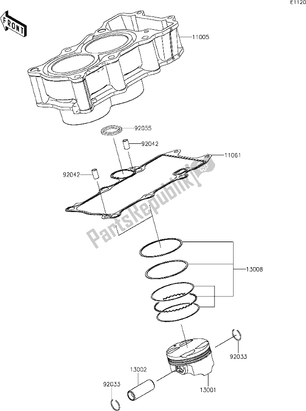 Alle onderdelen voor de 3 Cylinder/piston(s) van de Kawasaki EX 400 Ninja 2020