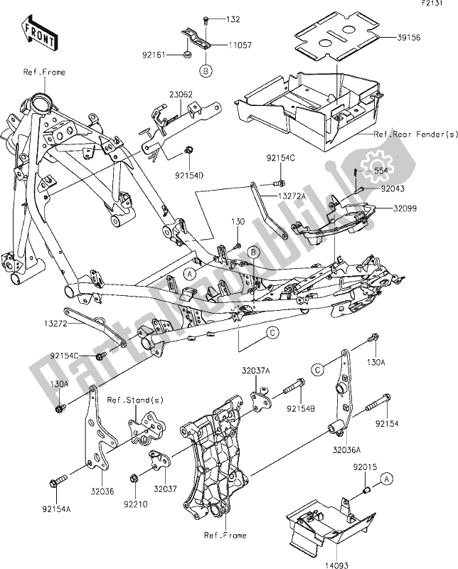 Alle onderdelen voor de 31 Frame Fittings van de Kawasaki EX 400 Ninja 2020