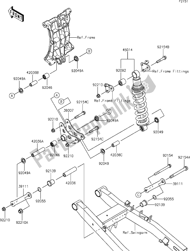 All parts for the 33 Suspension/shock Absorber of the Kawasaki EX 400 Ninja 2020