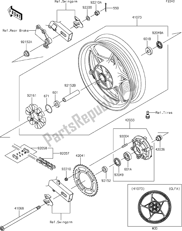 Alle onderdelen voor de 40 Rear Hub van de Kawasaki EX 400 Ninja 2020