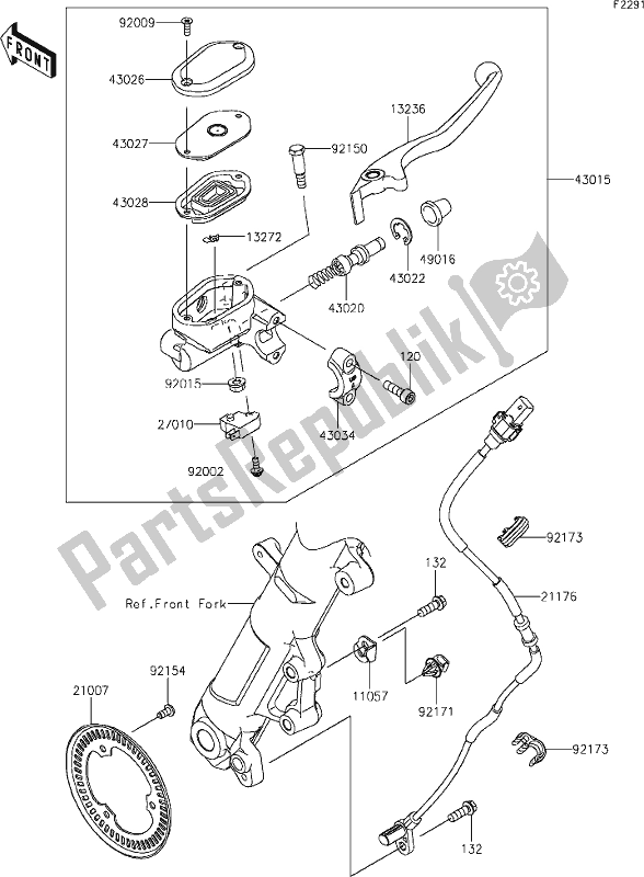 Alle onderdelen voor de 43 Front Master Cylinder van de Kawasaki EX 400 Ninja 2020