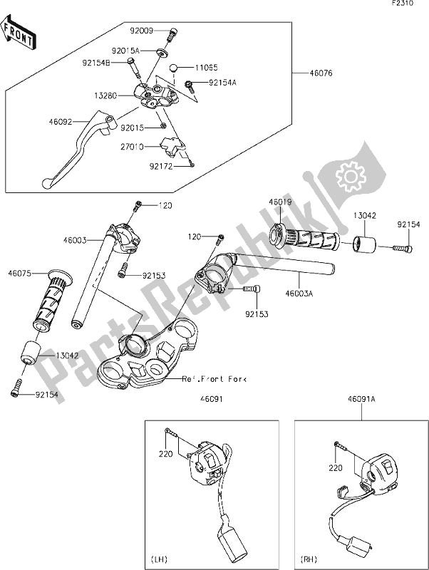 All parts for the 47 Handlebar of the Kawasaki EX 400 Ninja 2020