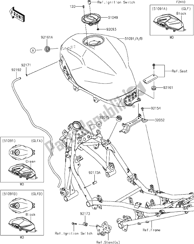 Todas as partes de 49 Fuel Tank do Kawasaki EX 400 Ninja 2020