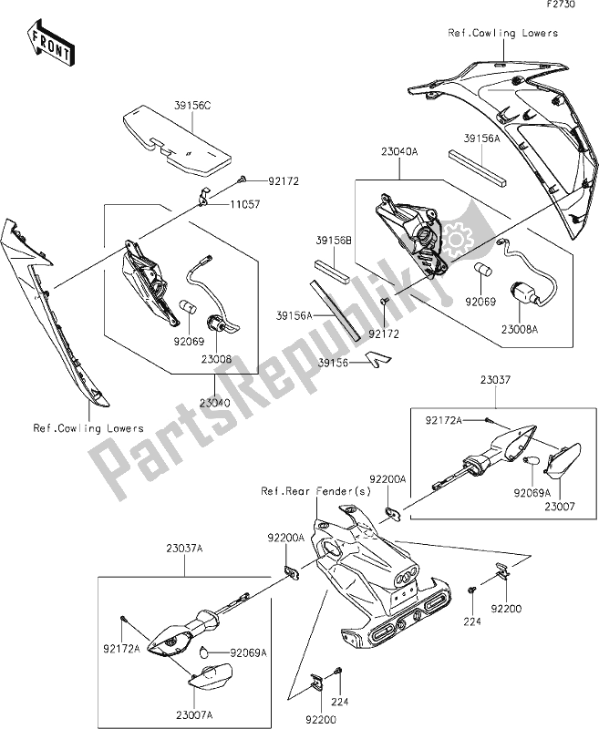 Alle onderdelen voor de 56 Turn Signals van de Kawasaki EX 400 Ninja 2020