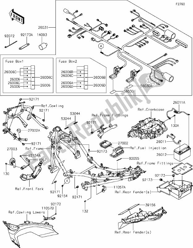 Alle onderdelen voor de 57 Chassis Electrical Equipment van de Kawasaki EX 400 Ninja 2020