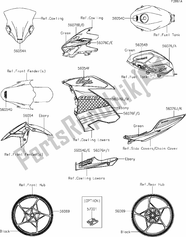 Alle onderdelen voor de 62 Decals(green)(glfa) van de Kawasaki EX 400 Ninja 2020