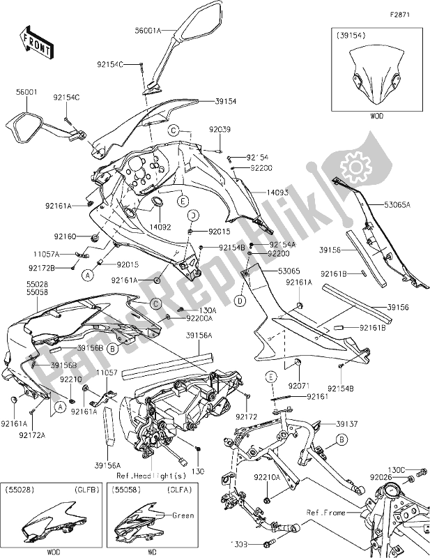 Wszystkie części do 64 Cowling Kawasaki EX 400 Ninja 2020