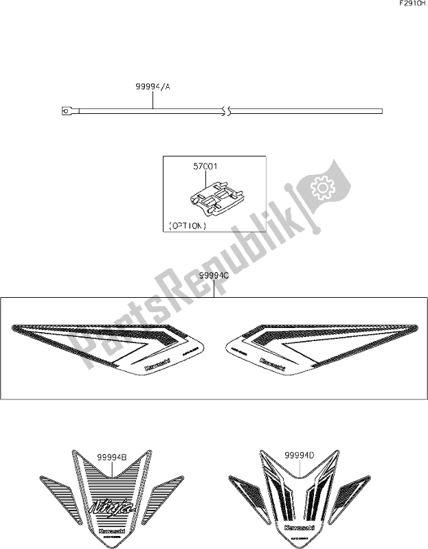 Alle onderdelen voor de 74 Accessory(decals) van de Kawasaki EX 400 Ninja 2020