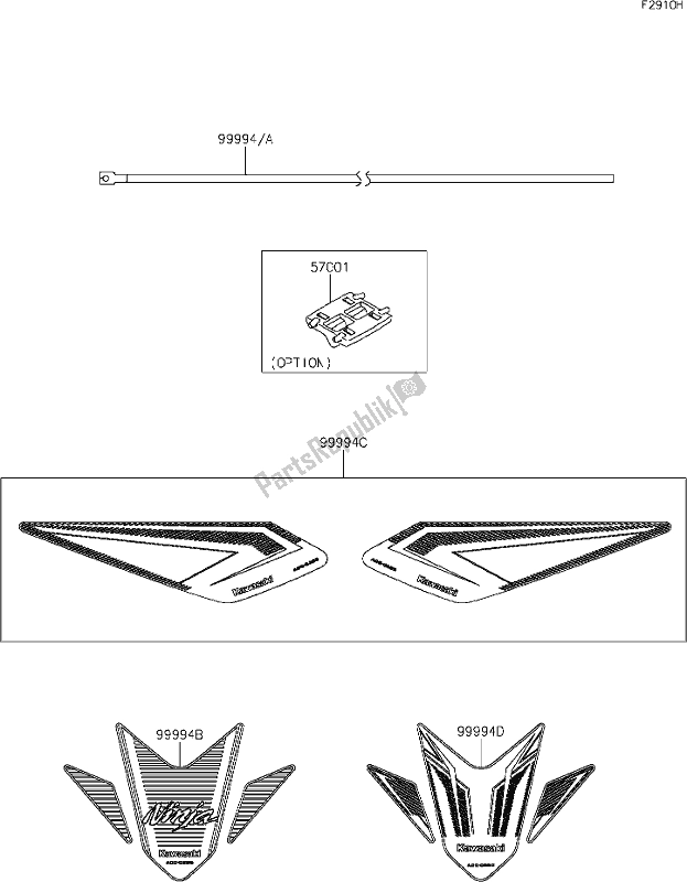 Alle onderdelen voor de 74 Accessory(decals) van de Kawasaki EX 400 Ninja 2020