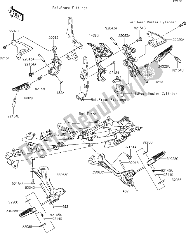 All parts for the 34 Footrests of the Kawasaki EX 400 Ninja 2021