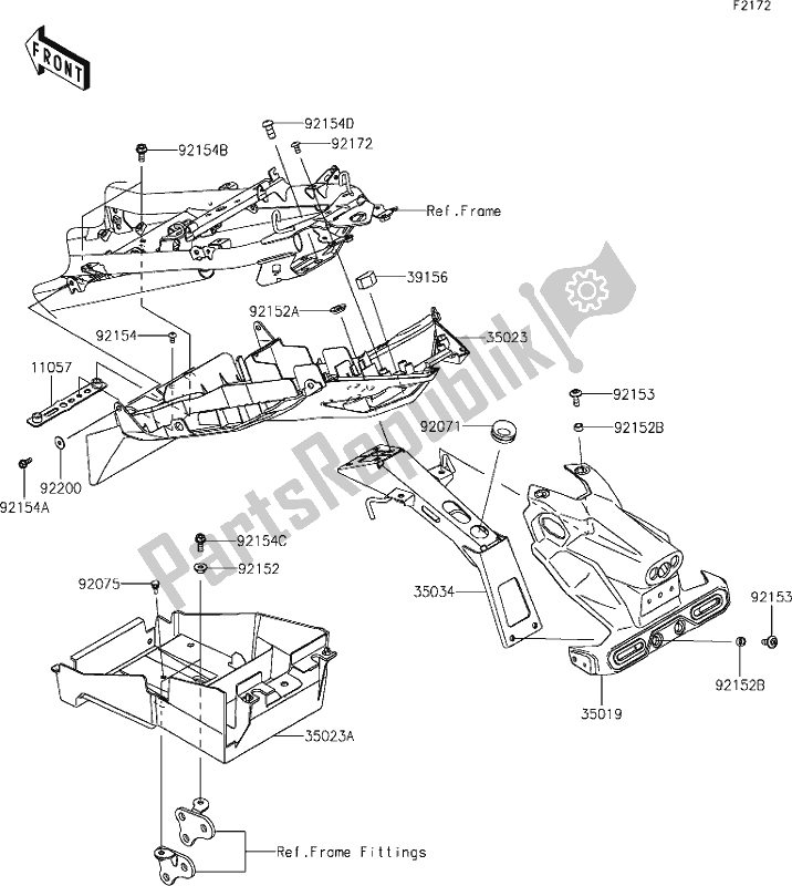 All parts for the 36 Rear Fender(s) of the Kawasaki EX 400 Ninja 2021