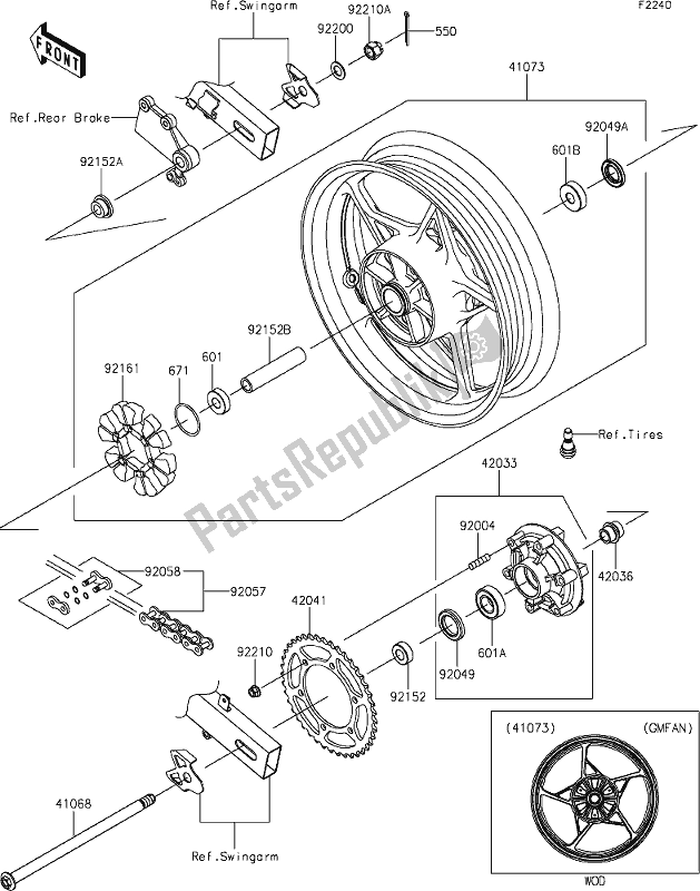 All parts for the 40 Rear Hub of the Kawasaki EX 400 Ninja 2021