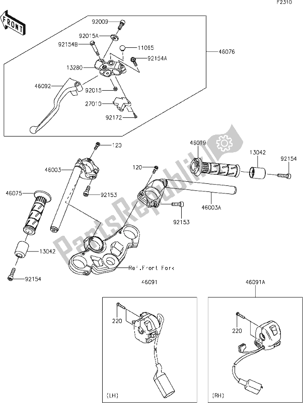 All parts for the 47 Handlebar of the Kawasaki EX 400 Ninja 2021