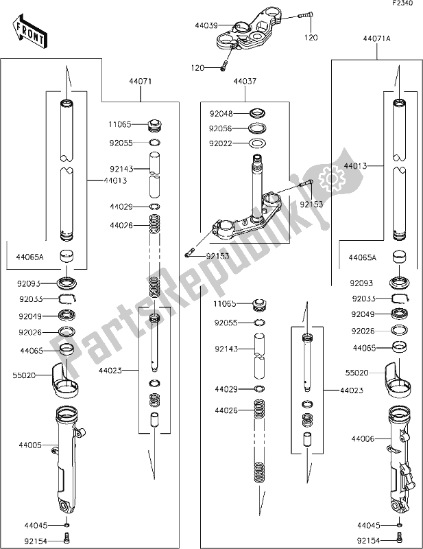 All parts for the 48 Front Fork of the Kawasaki EX 400 Ninja 2021