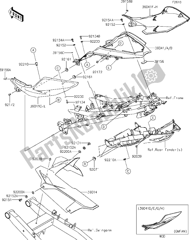 All parts for the 53 Side Covers/chain Cover of the Kawasaki EX 400 Ninja 2021