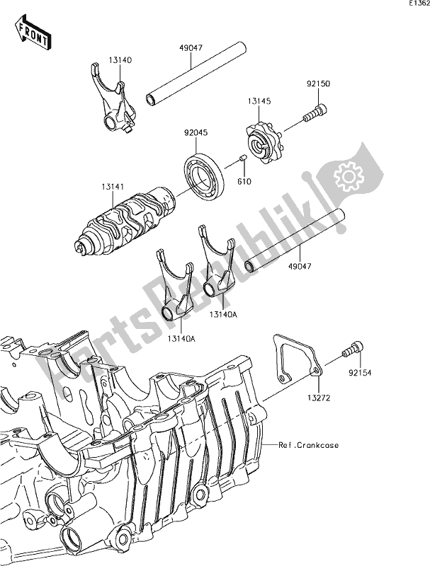 Alle onderdelen voor de 12 Gear Change Drum/shift Fork(s) van de Kawasaki EX 400 Ninja KRT 2018