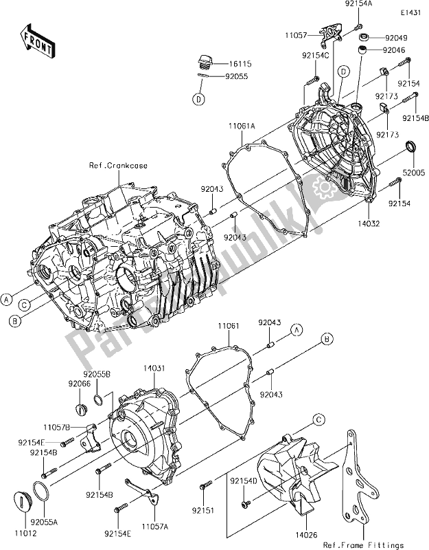 Alle onderdelen voor de 16 Engine Cover(s) van de Kawasaki EX 400 Ninja KRT 2018