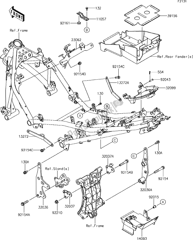 Alle onderdelen voor de 31 Frame Fittings van de Kawasaki EX 400 Ninja KRT 2018