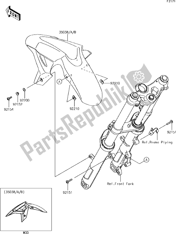 All parts for the 35 Front Fender(s) of the Kawasaki EX 400 Ninja KRT 2018