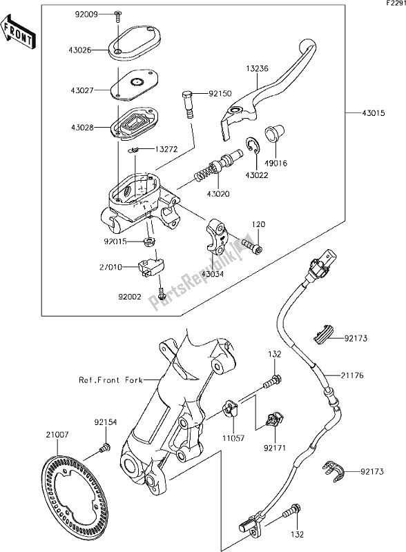 Alle onderdelen voor de 43 Front Master Cylinder van de Kawasaki EX 400 Ninja KRT 2018