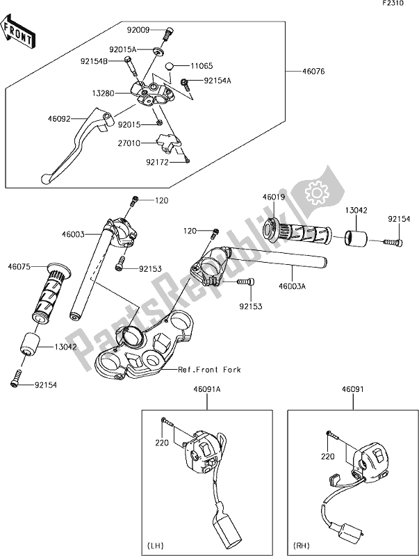 Tutte le parti per il 47 Handlebar del Kawasaki EX 400 Ninja KRT 2018