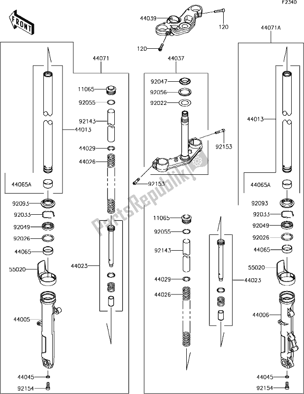 All parts for the 48 Front Fork of the Kawasaki EX 400 Ninja KRT 2018