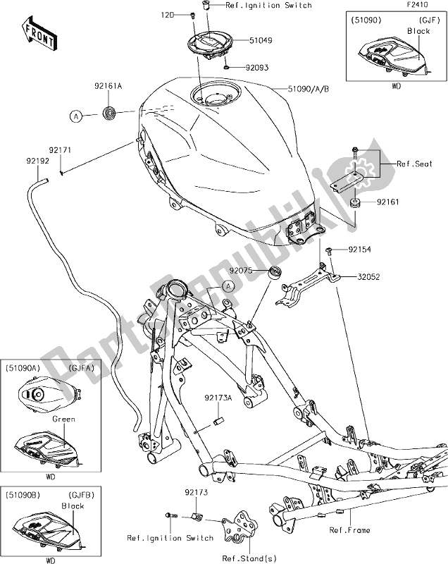 Alle onderdelen voor de 49 Fuel Tank van de Kawasaki EX 400 Ninja KRT 2018