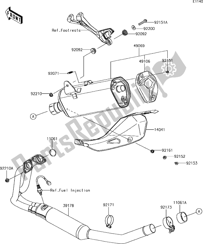 Alle onderdelen voor de 5 Muffler(s) van de Kawasaki EX 400 Ninja KRT 2018