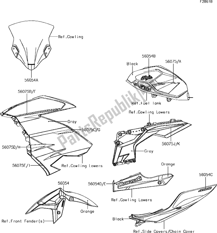 All parts for the 63 Decals(orange)(gjfb) of the Kawasaki EX 400 Ninja KRT 2018