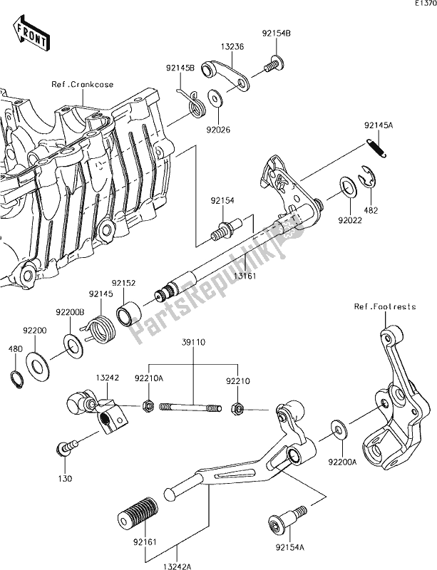 All parts for the 13 Gear Change Mechanism of the Kawasaki EX 400 Ninja SE 2018