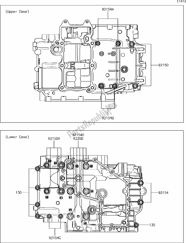 Tutte le parti per il 15 Crankcase Bolt Pattern del Kawasaki EX 400 Ninja SE 2018