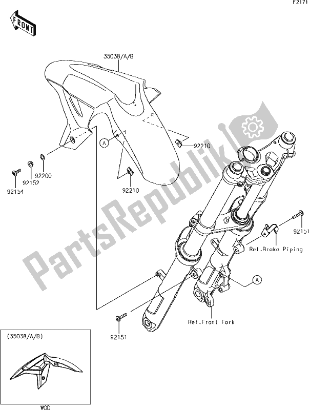 All parts for the 35 Front Fender(s) of the Kawasaki EX 400 Ninja SE 2018