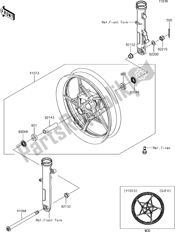 Alle onderdelen voor de 39 Front Hub van de Kawasaki EX 400 Ninja SE 2018