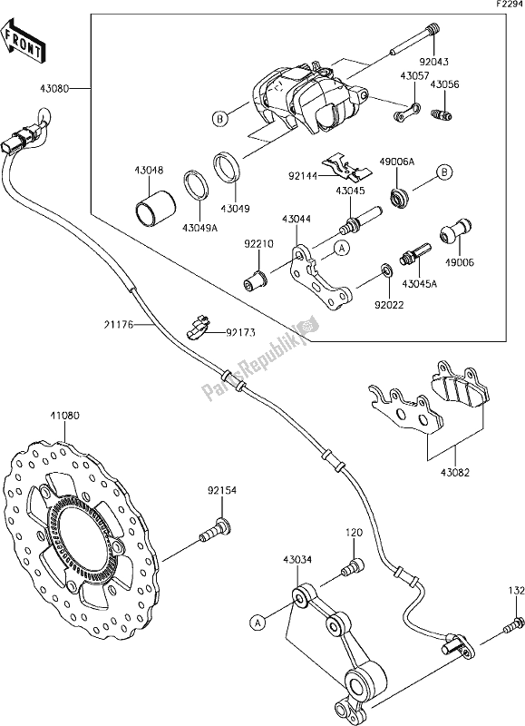 All parts for the 46 Rear Brake of the Kawasaki EX 400 Ninja SE 2018