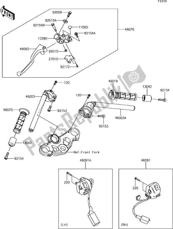 Tutte le parti per il 47 Handlebar del Kawasaki EX 400 Ninja SE 2018