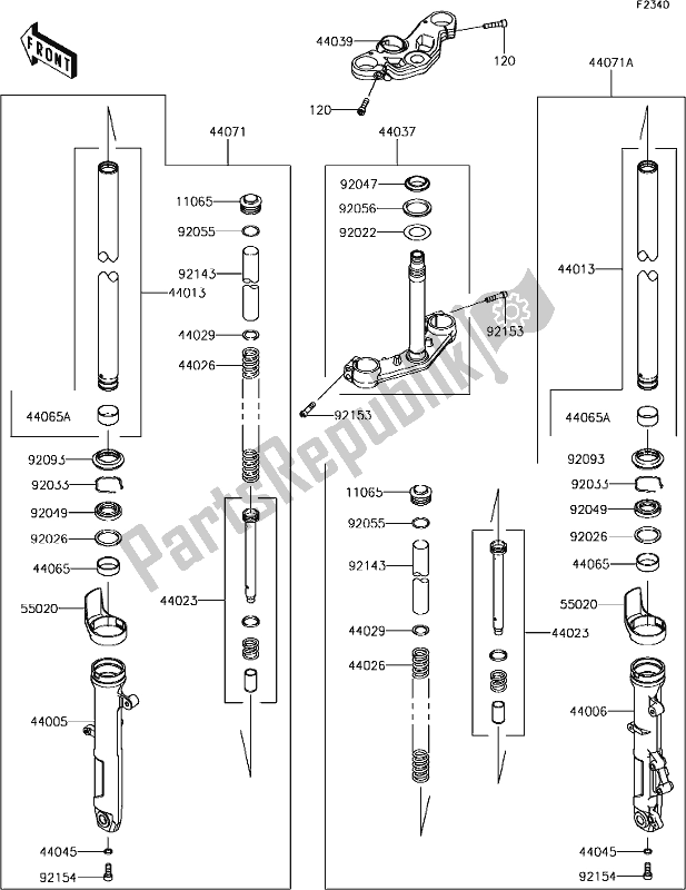 Alle onderdelen voor de 48 Front Fork van de Kawasaki EX 400 Ninja SE 2018