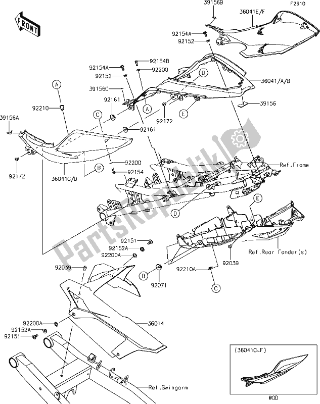 Alle onderdelen voor de 53 Side Covers/chain Cover van de Kawasaki EX 400 Ninja SE 2018