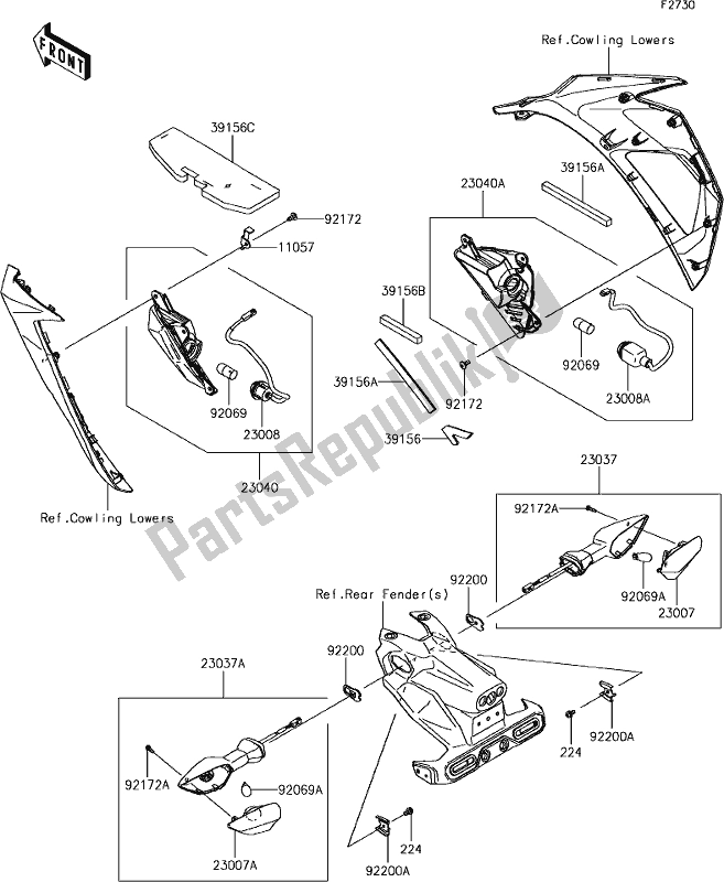 Tutte le parti per il 56 Turn Signals del Kawasaki EX 400 Ninja SE 2018